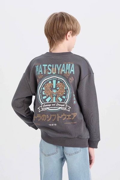 DeFacto Boys Oversize Wide Fit Crew Neck Back Printed Sweatshirt D8497A825Sp