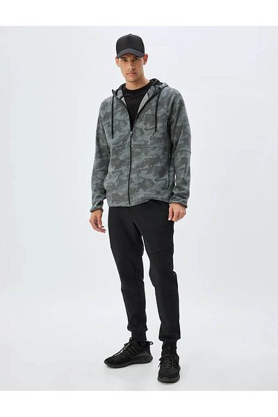 Koton Scuba Fabric Hoodie Camouflage Print Viscose Mix – Sport-Sweatshirt mit Reißverschluss und Taschendetail