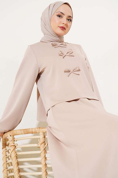 modasindoma Women's Front Bow Skirt Scuba Double Suit