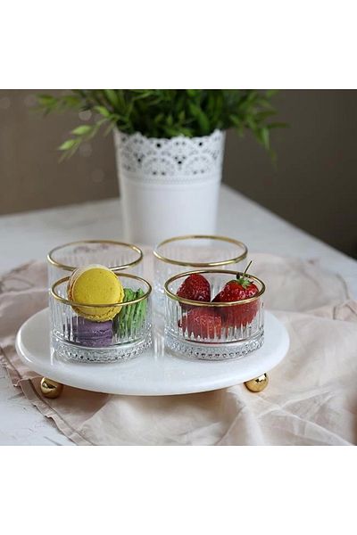 Akayev Marble White 25 cm Bead Foot Gold Elysia 4-Piece Jam Holder