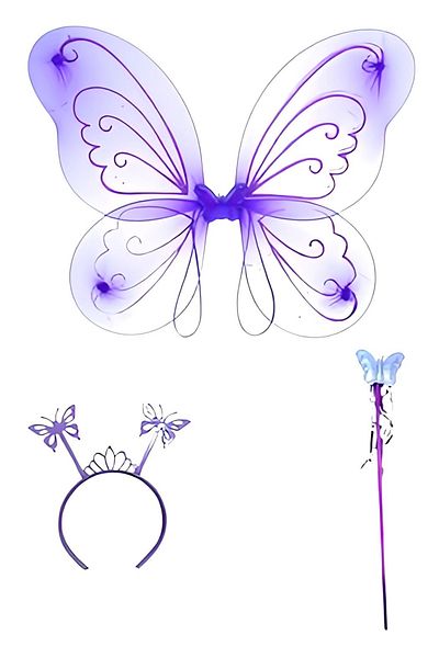 ReilaParty Set Costum Fluture Violet Liliac - Fusta Tutu, Aripi, Coroana si Sagi |   Accesoriu pentru petreceri și spectacole pentru fete