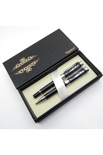 Signator ® S319 Antik Figür Kabartmalı Kalem Seti - Dolma Kalem + Tükenmez Ka...