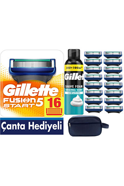 Gillette Fusion Start 16 Yedek Tıraş bıçağı +300 ML Köpük +Çanta