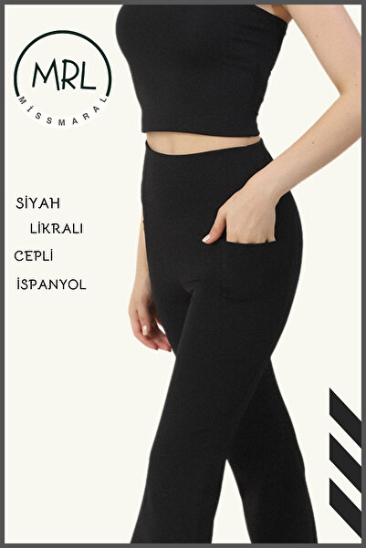missmaral بنطال نسائي أسود واسع الساق عالي الخصر مع جيوب مزدوجة105303