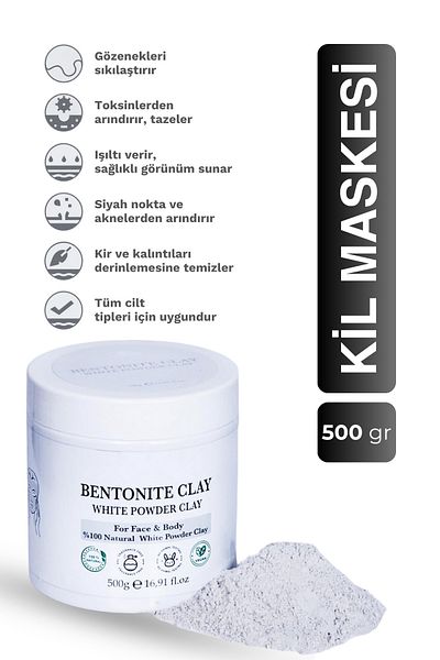 homenter 500 جرام من الطين الأبيض - قناع البنتونيت الطبيعي 100% للوجه والجسم، تنظيف مسام البشرة