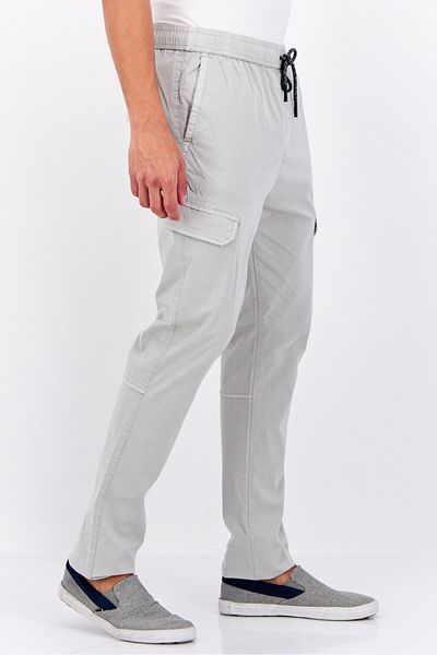 Civil Society Men Regular Fit Plain Twill Cargo Pants, Light Grey