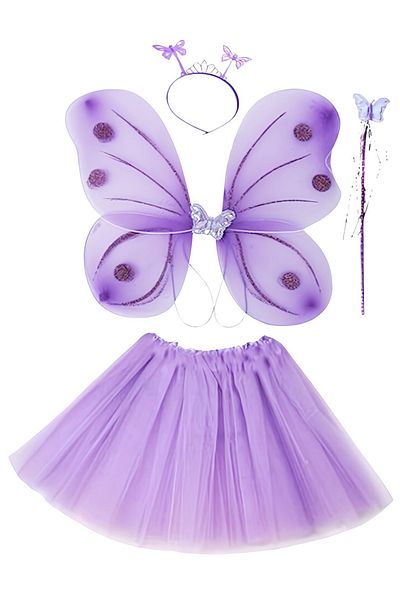 ReilaParty Set Costum Fluture Violet Liliac - Fusta Tutu, Aripi, Coroana si Sagi |   Accesoriu pentru petreceri și spectacole pentru fete