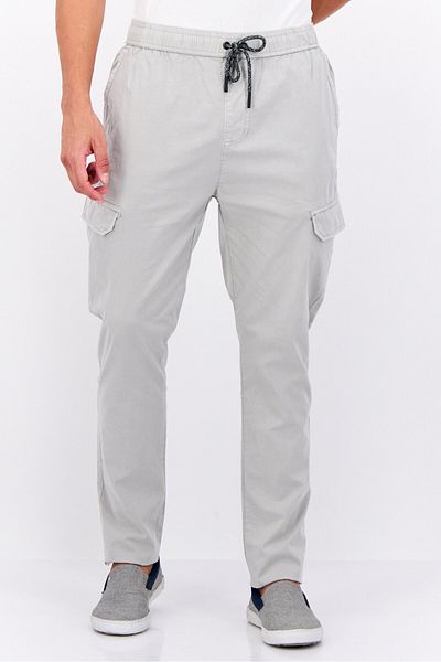 Civil Society Men Regular Fit Plain Twill Cargo Pants, Light Grey