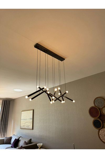 Vonalight 9-Piece Black, Dining Table, Living Room, Pipe Pendant, Lamp, Led Lighting, Decorative 3000K Light