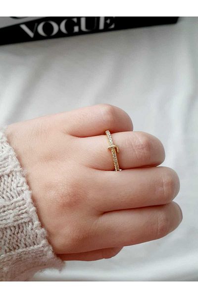 bijoux uniques Waterway Zircon Stone F Letter Adjustable Gold Ring