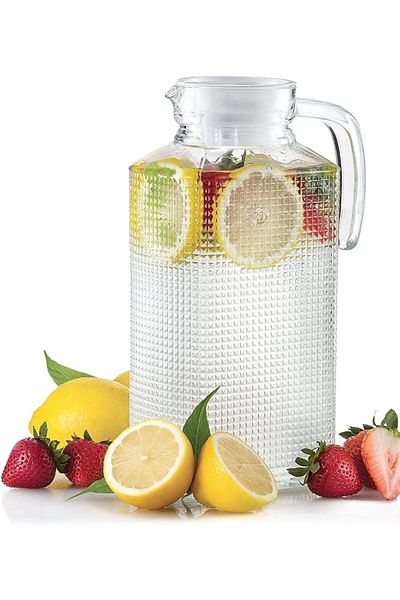 Home Zone 2 Pcs Glass Pitcher with Lid and Textured Fridge Pitcher Clear Glass Water Pitcher 63oz (1.8 Litre)