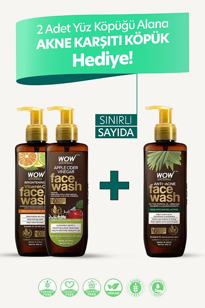 WOW Skin Science Set of 3 with Apple Vinegar and Vitamin C 200X3 Anti-Face Washing Gel Gift Limited Stock