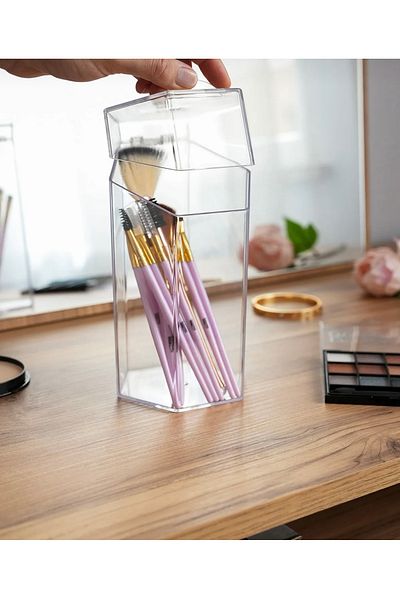 İthal 21X10,5X10,5 cm Makeup Brush with Lid - Storage Box, Multi-Purpose Organizer