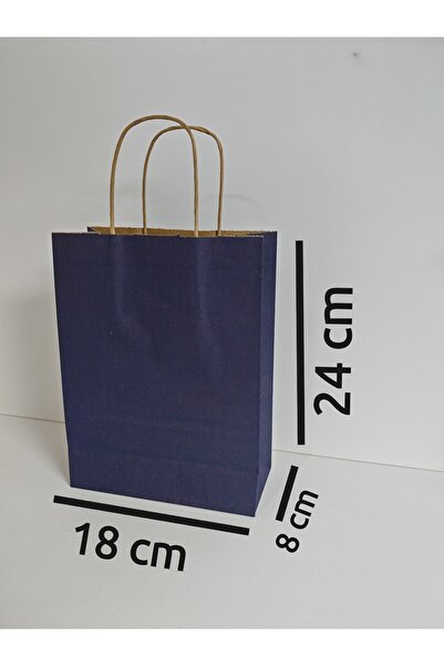 arminow LACİVERT RENK KRAFT BÜKÜM SAPLI KAĞIT ÇANTA HEDİYE POŞETİ - 18x24x8 CM - 6 ADET