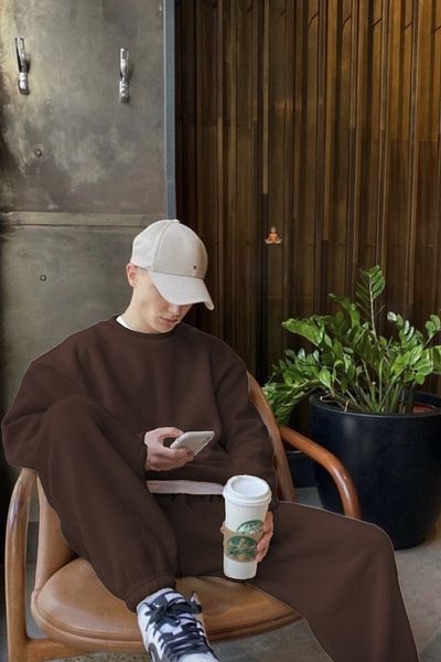 ruNadeS Καφέ φούτερ Oversize και Σετ Φούτερ Jogger - Ροζ Ρολό