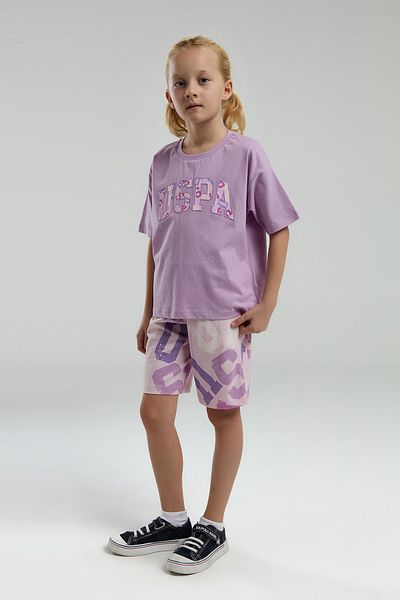 U.S. Polo Assn. U.S. Polo Assn Girls' Set - Pastel Purple, Patterned Bottom and Top Set
