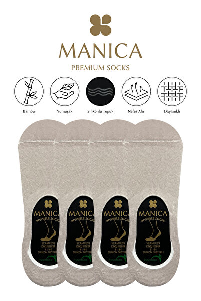MANICA Șosete balerină din bambus pentru bărbați 4 perechi - bej
