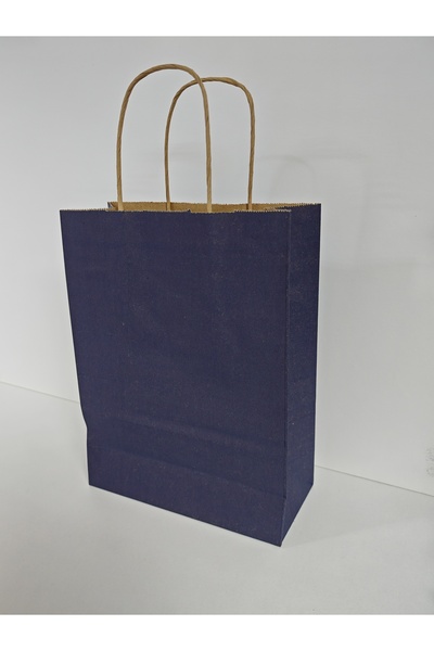 arminow LACİVERT RENK KRAFT BÜKÜM SAPLI KAĞIT ÇANTA HEDİYE POŞETİ - 18x24x8 CM - 6 ADET