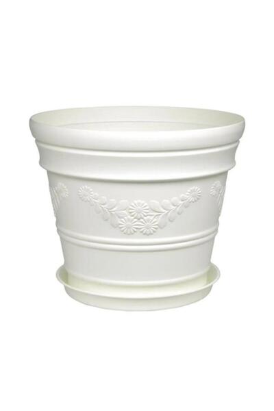 PANJI Antik Papatya Desenli Beyaz Renk Saksı 21 Litre