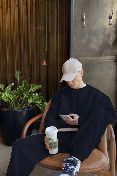 ruNadeS Φούτερ Navy Blue Oversize - Σετ αθλητικής φόρμας Jogger, Crew Neck