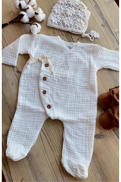 Little Trend Baby MÜSLİN KREM RENGİ TULUM DANTEL ŞAPKA TAKIM- PATİKLİ