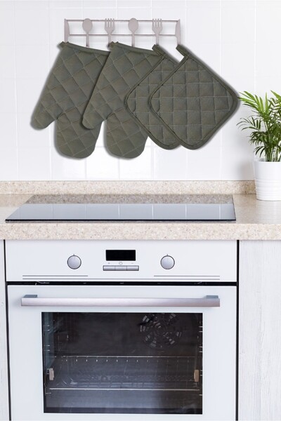 Home Oven Gloves and Pot Holders Set - 2 Gloves - 2 Pot Holders) - Fireproof and Heat Resistant