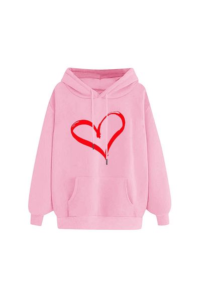aynewmoda Heart Printed Hooded Sweatshirt Hoodie for Valentine's Day