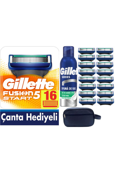 Gillette Fusion Start 16 Yedek Tıraş bıçağı +200 ML Köpük +Çanta