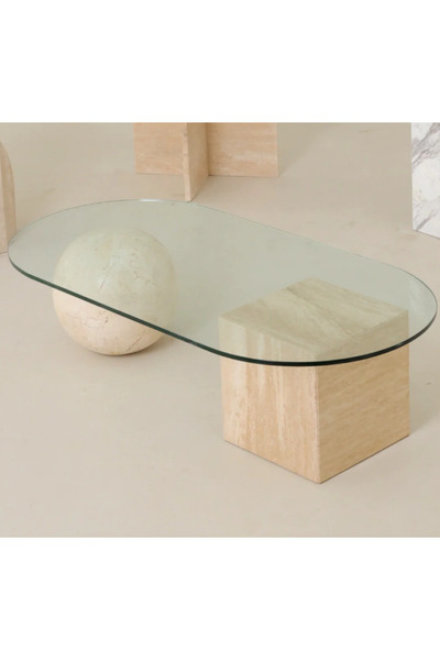 MIARIK DESIGN & DEKORASYON Dekoratif Traverten Top Kup Orta Sehpa
