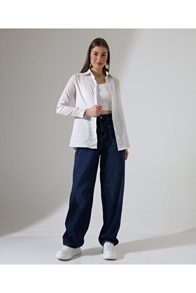 Moda Monisa Cămașă pentru femei cu dungi strălucitoare - din material tip sto...