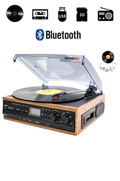 Dynego Plak Çalar Kaset Çalar Bluetooth Bağlantılı USB Radyo Aux Girişli Plak...