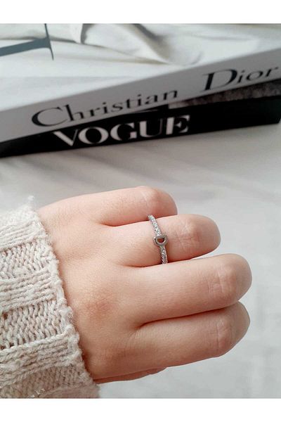 bijoux uniques Waterway Zircon Stone D Letter Adjustable Silver Ring