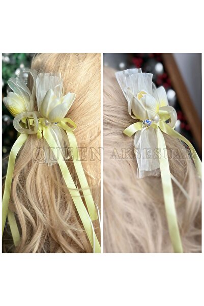 QUEEN AKSESUAR Trend Fashion - Tulip Flower Pattern Large Artificial Ribbon, ...