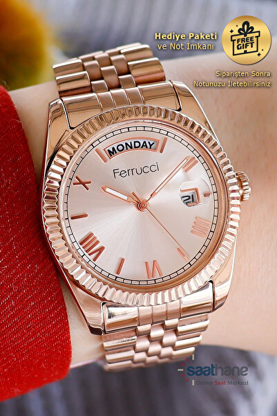 Ferrucci Bakır Rose Gold Takvimleri Aktif Kadın Kol Saati Fc.13024tm.02