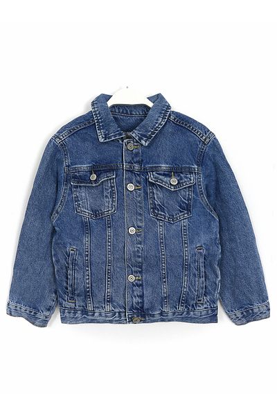 DobaKids Boy's Navy Blue Denim Coat - Shirt Collar with Pocket Detail