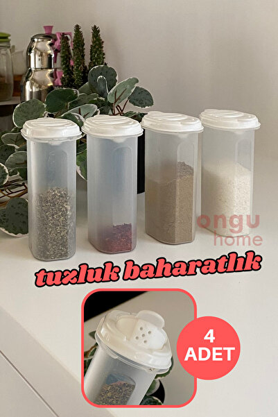 ongu home 4lü Uzun Tuzluk Biberlik Seti Moonstar Beyaz Kapaklı Baharatlık