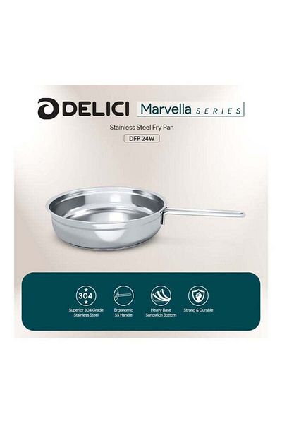 DELICI Stainless Steel Fry Pan 24cm (DFP 24W), Heavy Base Sandwich Bottom, 304 Grade