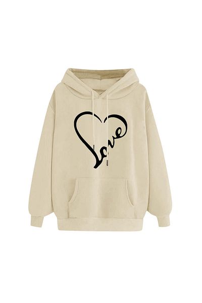 aynewmoda Heart Printed Hooded Sweatshirt Hoodie for Valentine's Day