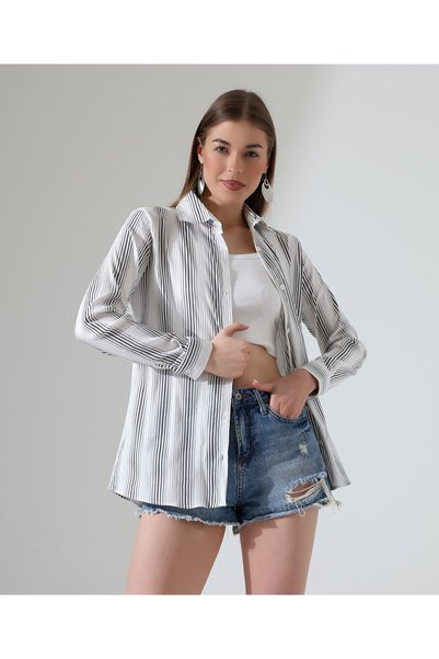 Moda Monisa Trend Women's Stripe Shirt - Stripe Detail, Relaxed Fit, Classic & Modern Style