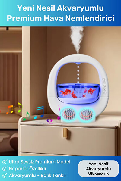 Noriyen Akvaryumlu Balık Tanklı Bluetooth Hoparlörlü Hava Nemlendiricisi Işık...
