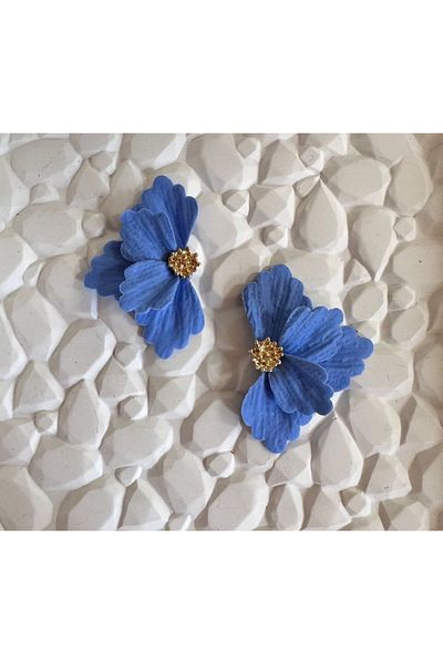 ACCESSORY Blue Half Flower Earrings Blue Polymer Clay Flower Earrings Design Earrings