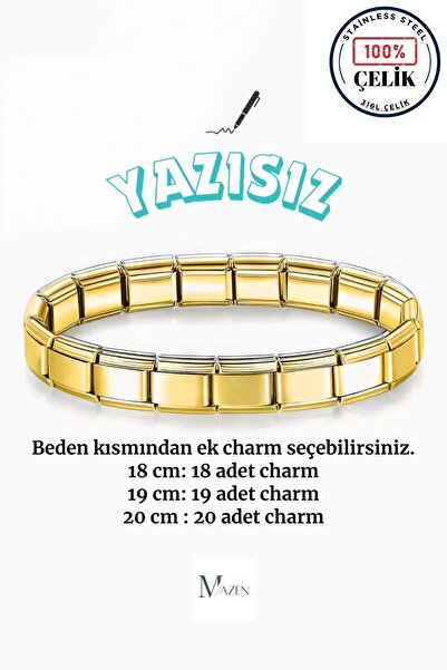 MAZEN سوار من الفولاذ المقاوم للتشويه بلون ذهبي إيطالي - اختر الحروف والحجم