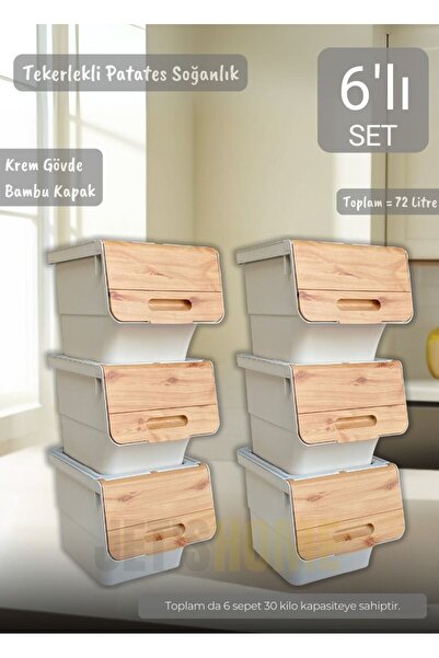 Jet's Home 6’lı Bambu Renk Tekerlekli Patateslik Soğanlık Oyuncak Kutusu Pata...