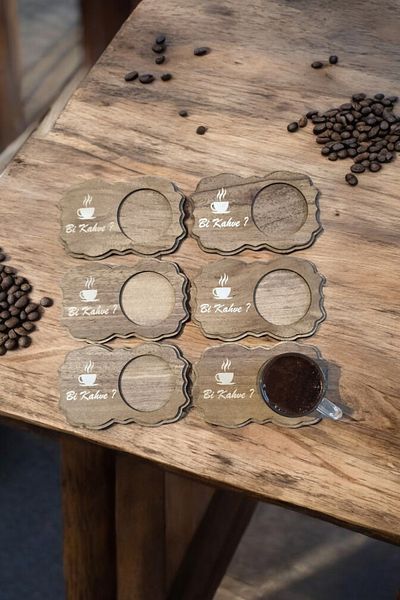 wooden gift design Coffee Presentation Coaster 6 Pieces Modena Bi Coffee Promise