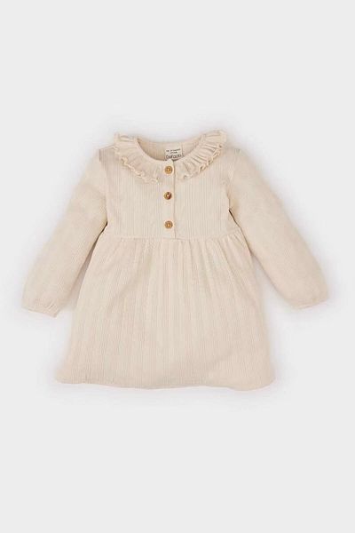 DeFacto Baby-Mädchenkleid mit gerüschtem Ausschnitt – lange Ärmel, D9574A525SP