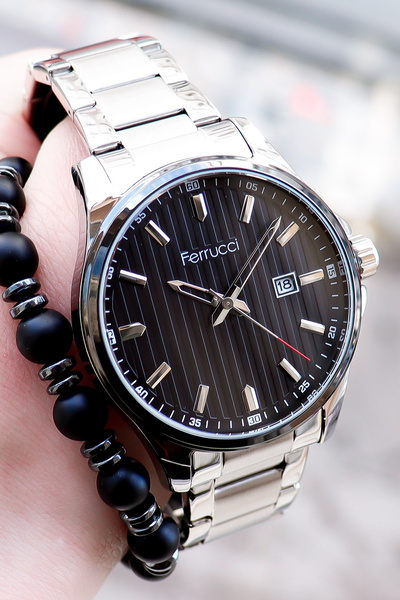 Ferrucci Silver White Color Cord Black Dial Calendar Men's Wrist Watch