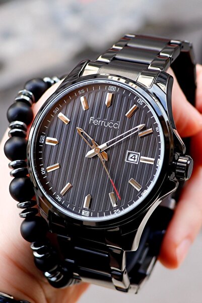 Ferrucci Men's Black Calendar Steel Wristwatch 178021