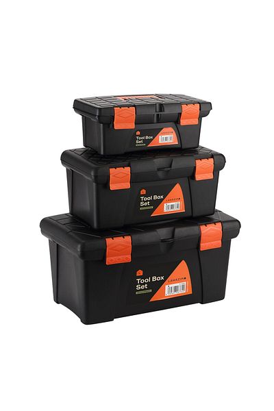 Lawazim Plastic Tool Box Set-13,16,19inch- Portable Durable ABS Plastic Hardware Storage Toolbox