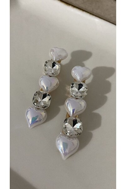 ZRN AKSESUAR Stylish Pearl and Stone Inside 2 Colorful Clasp Patterned Heart