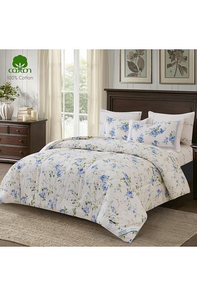 Donetella Cotton Floral Comforter Sets, 4 - Piece Fits 140 X 200 Cms Single Size